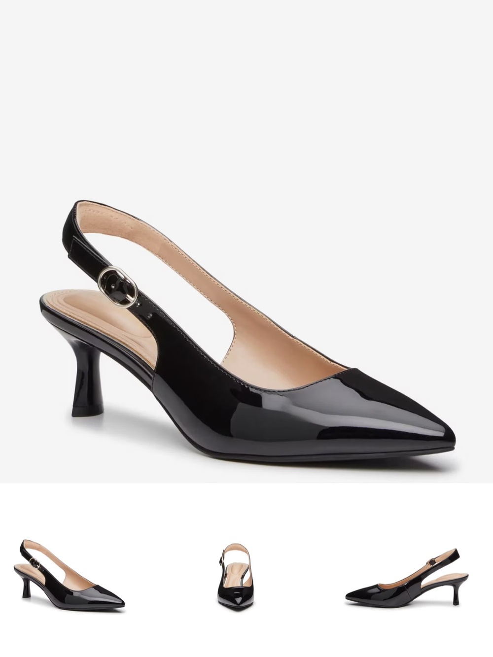 Kelly & Katie Black Pointed Slingback Kitten Heels